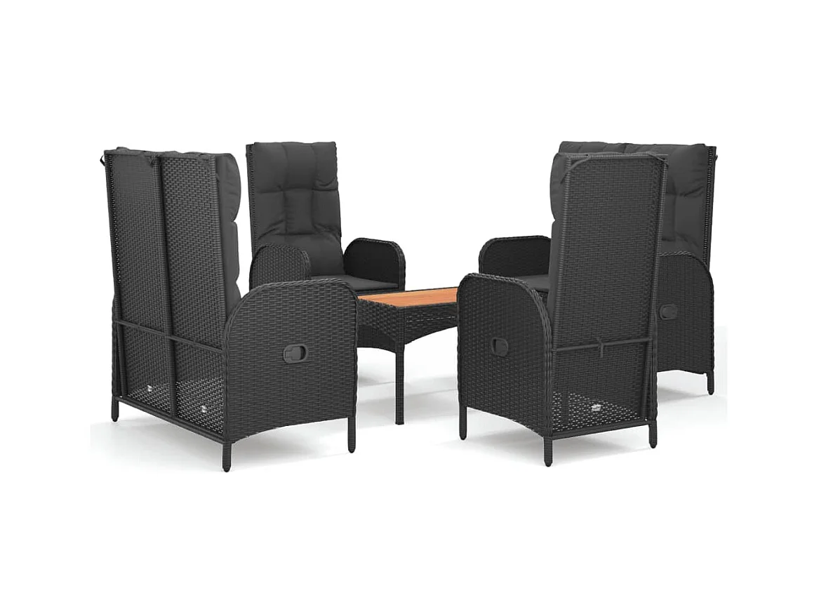 Holbaek  Ensemble à manger de jardin coussins 5pcs Noir Résine tressée