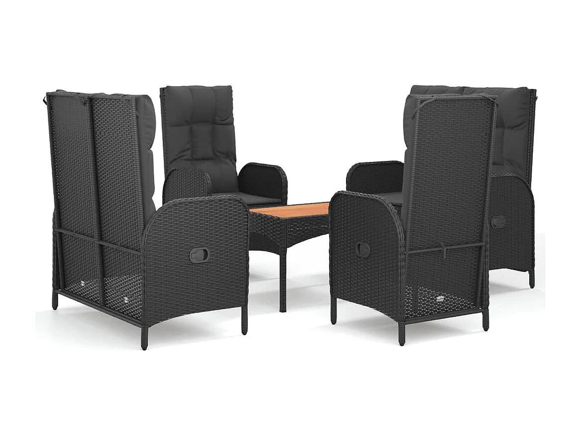 Holbaek  Ensemble à manger de jardin coussins 5pcs Noir Résine tressée