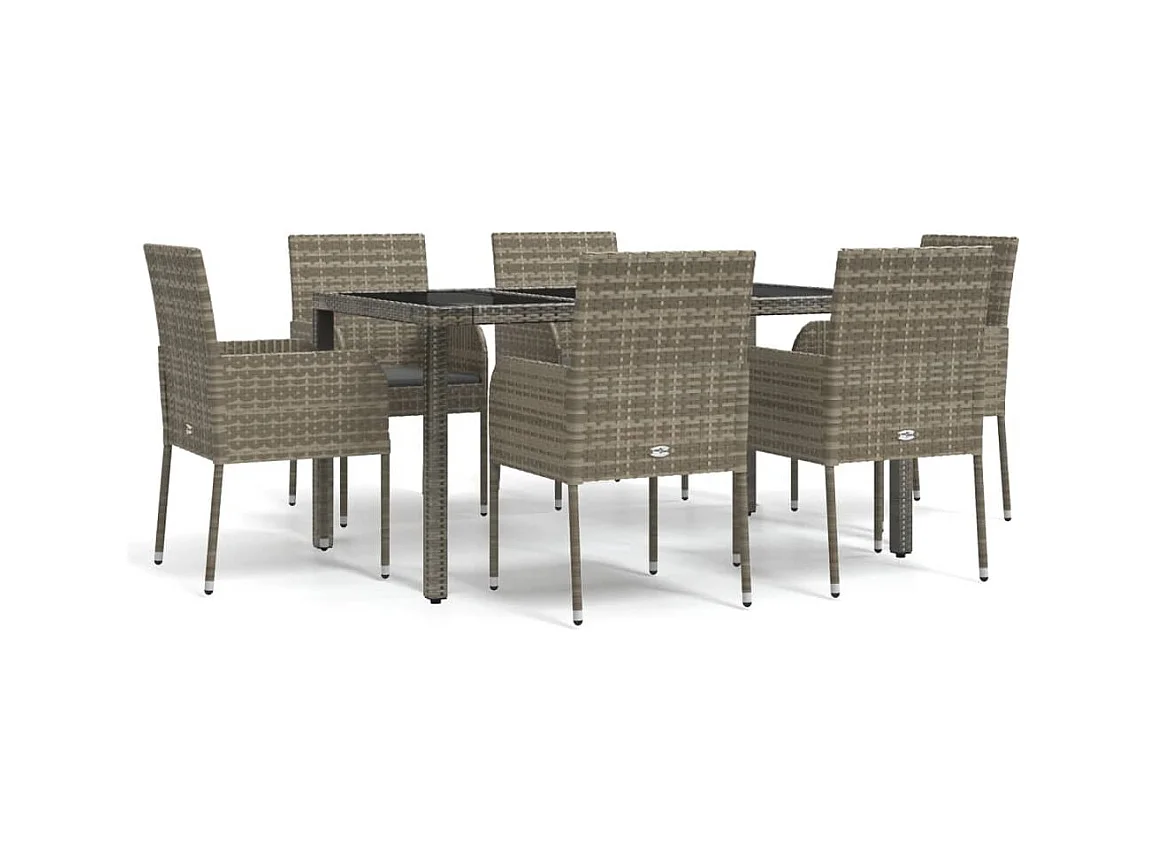 Cotati  Ensemble à manger jardin et coussins 7 pcs gris rotin