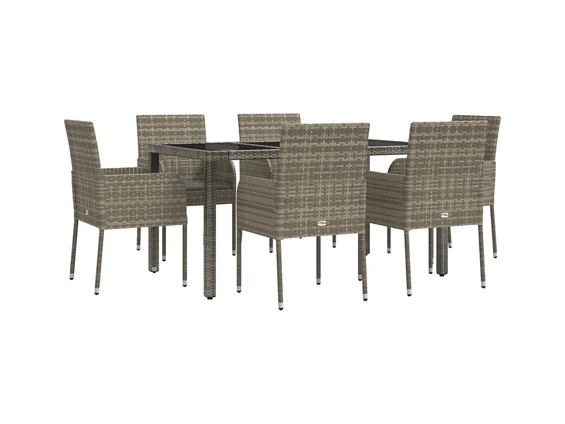 Cotati  Ensemble à manger jardin et coussins 7 pcs gris rotin