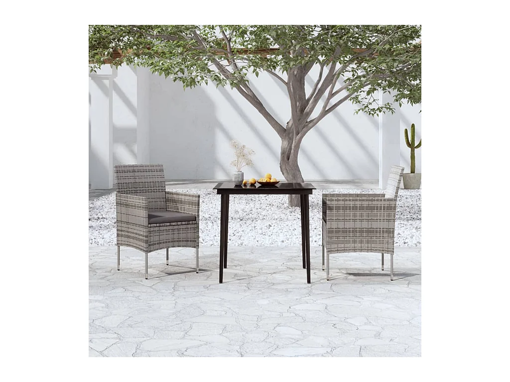 Cesarino  Ensemble à manger de jardin et coussins 3 pcs Gris et noir