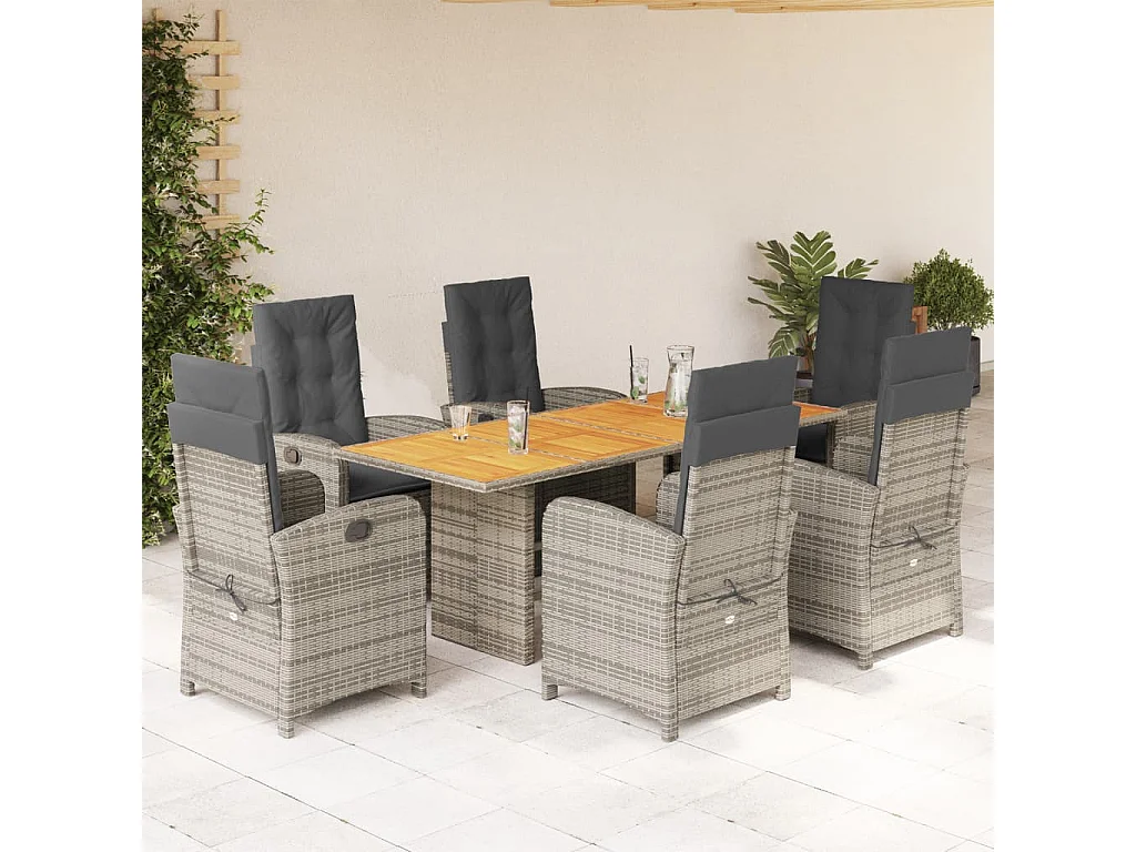 Nayo  7-delige Tuinset met kussens poly rattan grijs