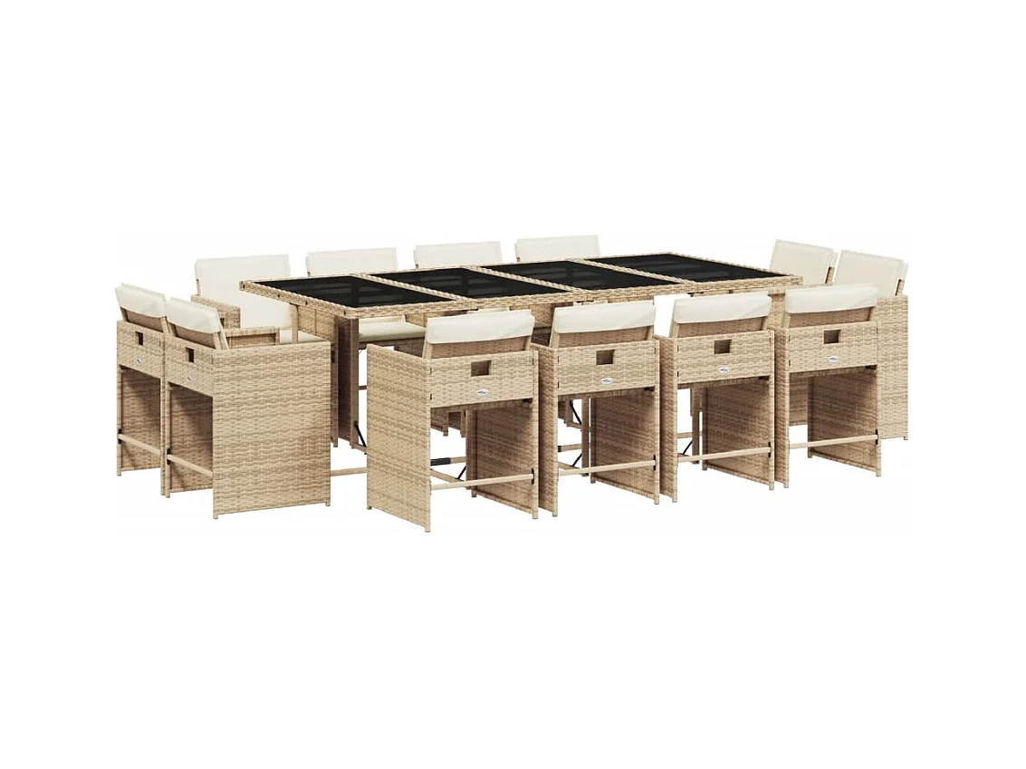 An Daingean  Set comedor de jardín con cojines 13 pzas ratán sintético beige