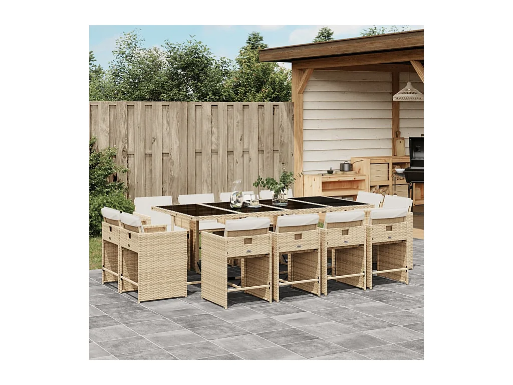 An Daingean  Set comedor de jardín con cojines 13 pzas ratán sintético beige