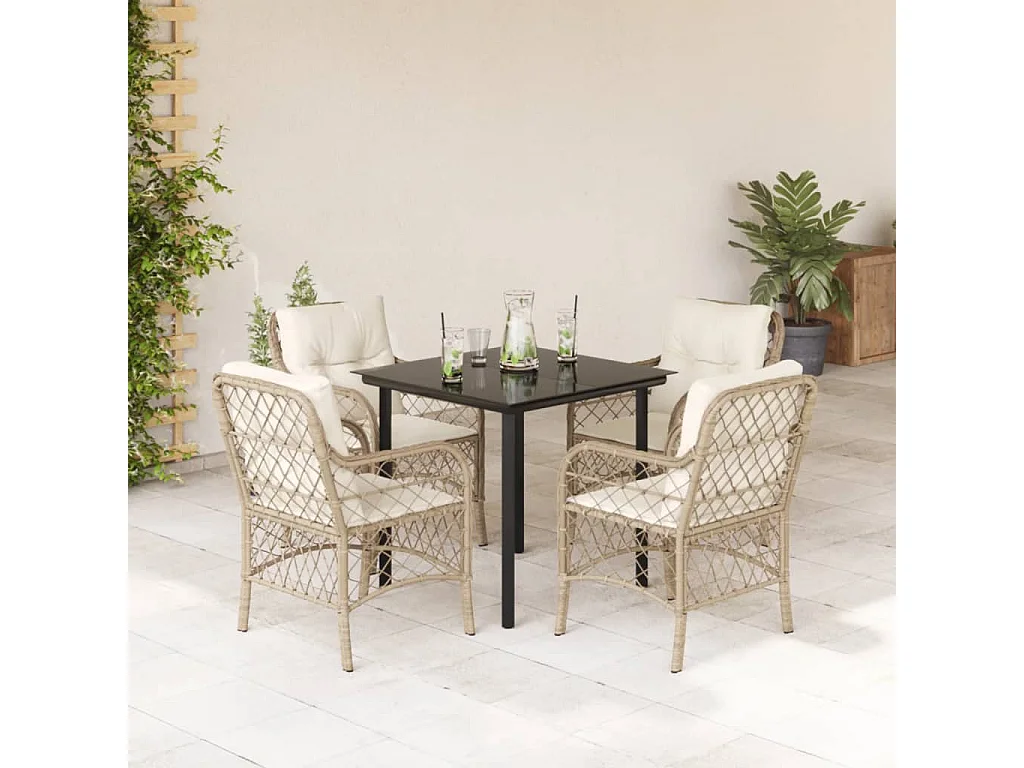 Wilder  5-delige Tuinset met kussens poly rattan beige