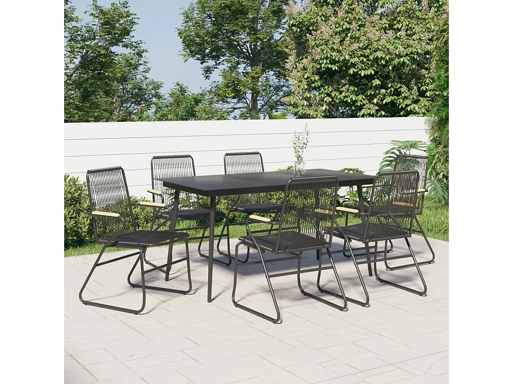 Sophie-Julie  Ensemble à manger de jardin 7 pcs Noir Rotin PVC