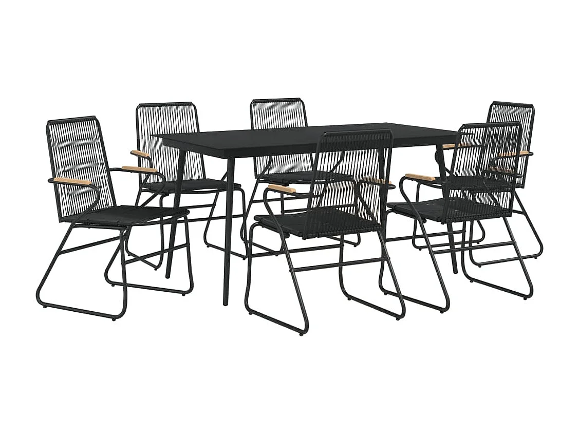 Sophie-Julie  Ensemble à manger de jardin 7 pcs Noir Rotin PVC