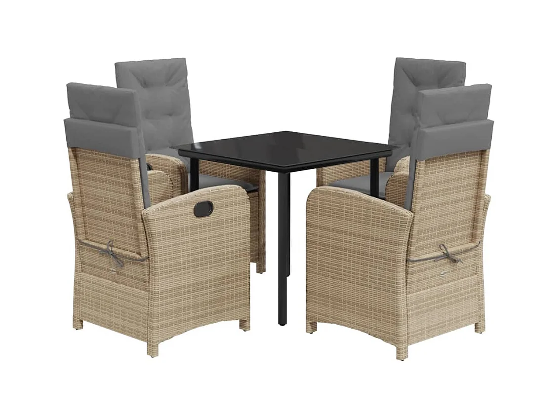 Tirian  5-delige Tuinset met kussens poly rattan gemengd beige