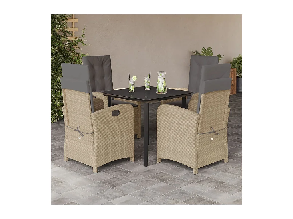 Tirian  5-delige Tuinset met kussens poly rattan gemengd beige