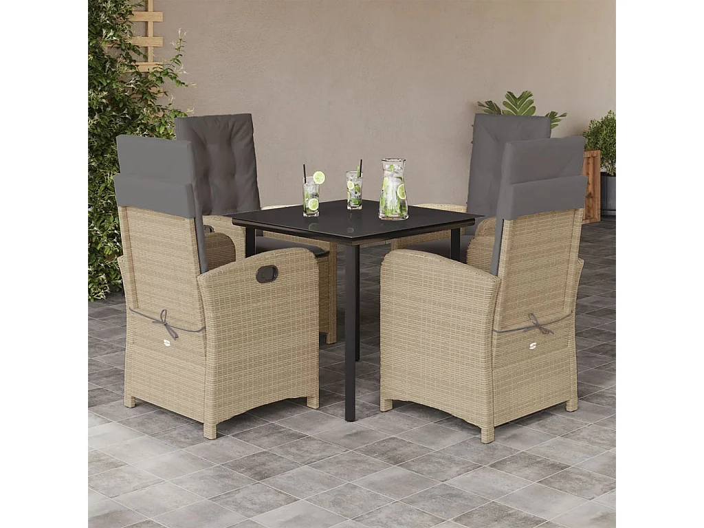 Tirian  Ensemble à manger de jardin coussins 5 pcs mélange beige rotin