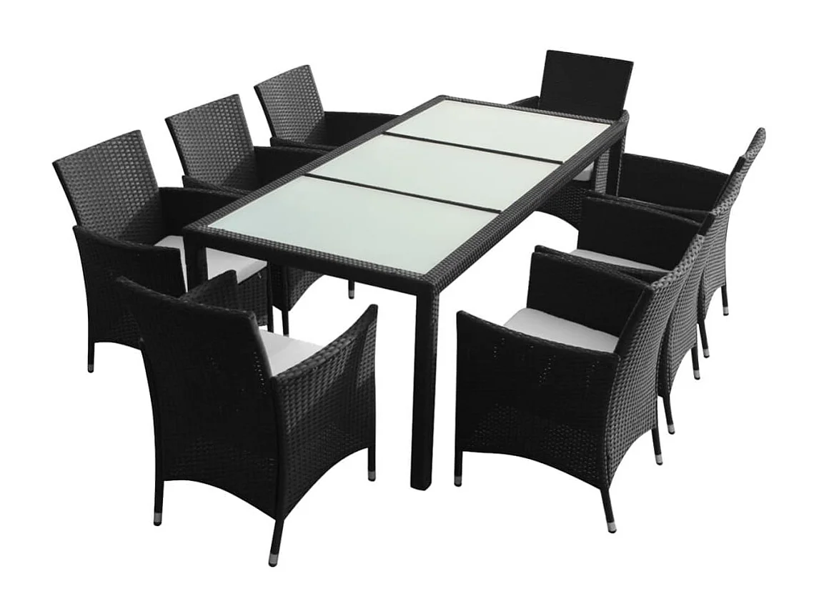 Fea  9-delige Tuinset met kussens poly rattan zwart