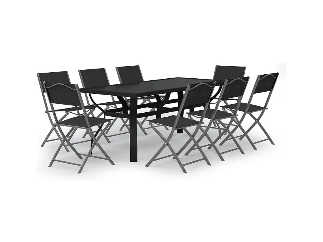 Cedar Key  Ensemble à manger de jardin 9 pcs Gris et noir