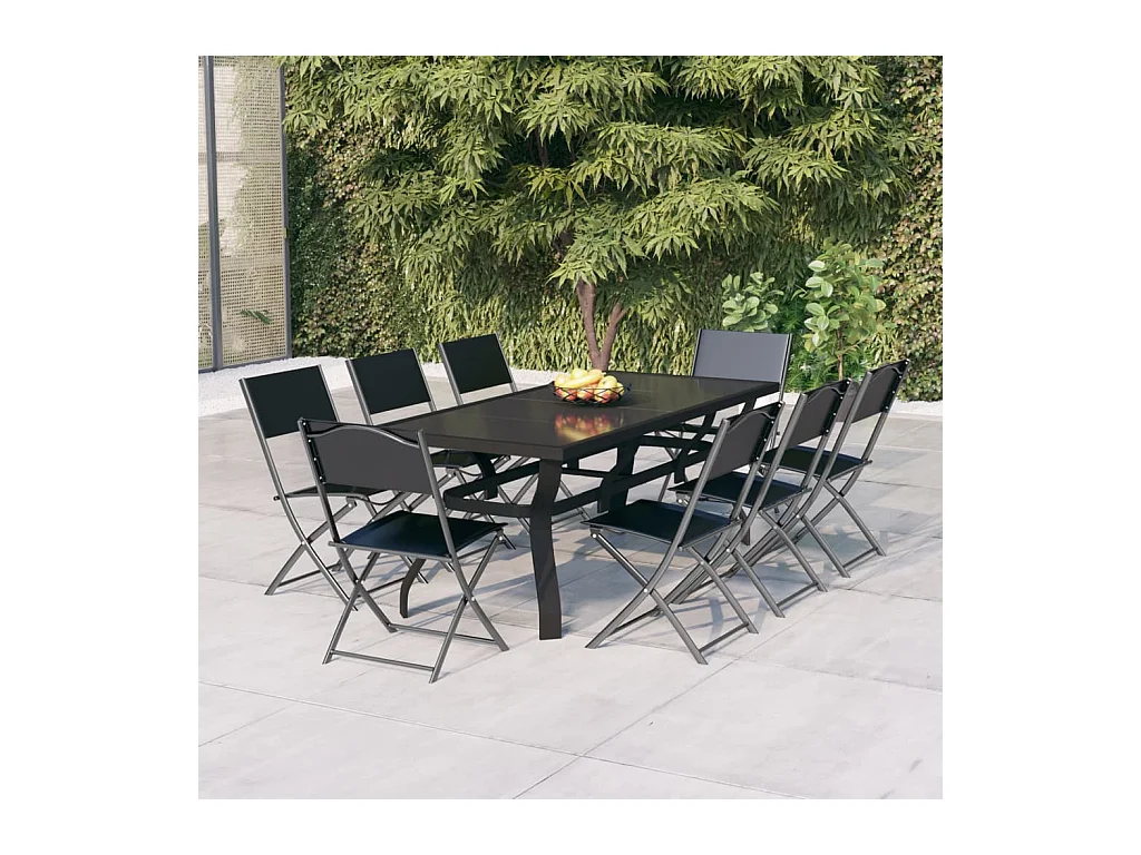 Cedar Key  Ensemble à manger de jardin 9 pcs Gris et noir