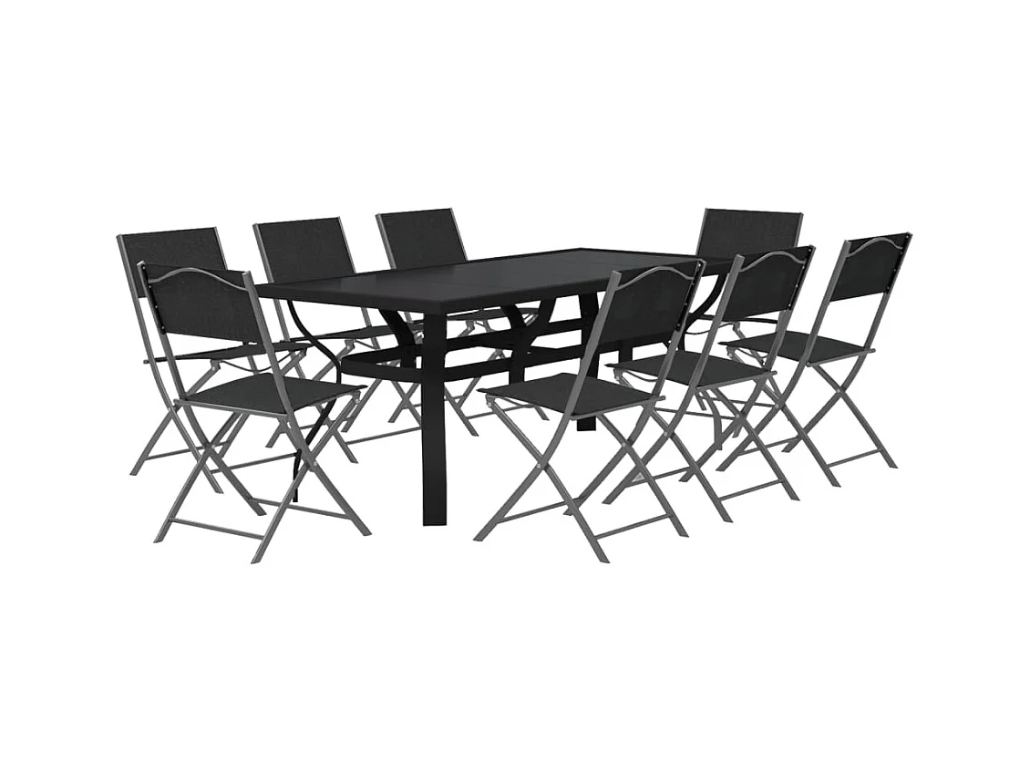 Cedar Key  Ensemble à manger de jardin 9 pcs Gris et noir