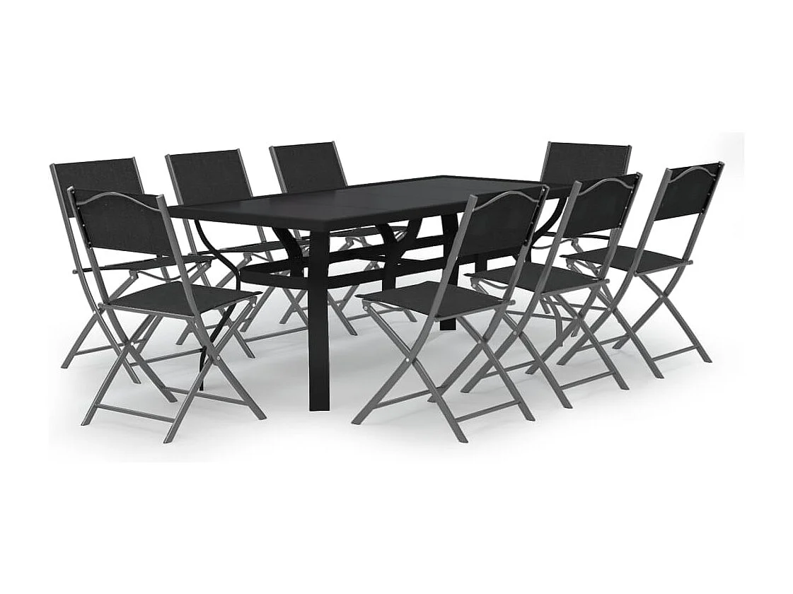 Cedar Key  Juego de comedor de jardín 9 piezas gris y negro