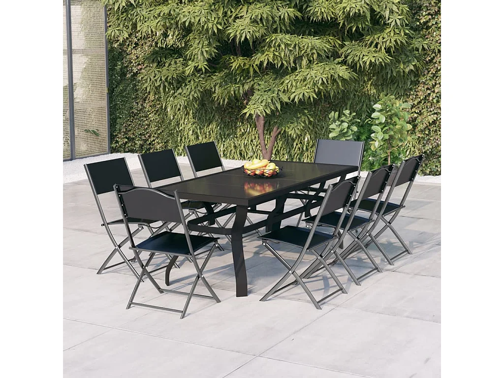 Cedar Key  Juego de comedor de jardín 9 piezas gris y negro