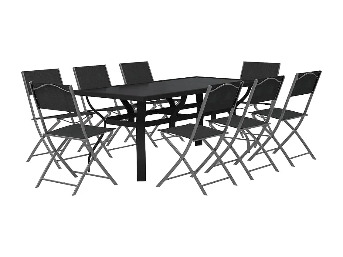 Cedar Key  Juego de comedor de jardín 9 piezas gris y negro