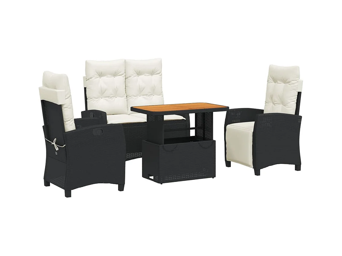 Toby Dean  Juego comedor jardín 4 piezas con cojines ratán sintético negro