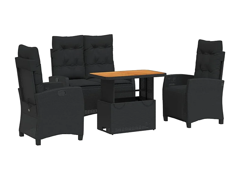 Isyra  Ensemble à manger de jardin 4 pcs avec coussins noir