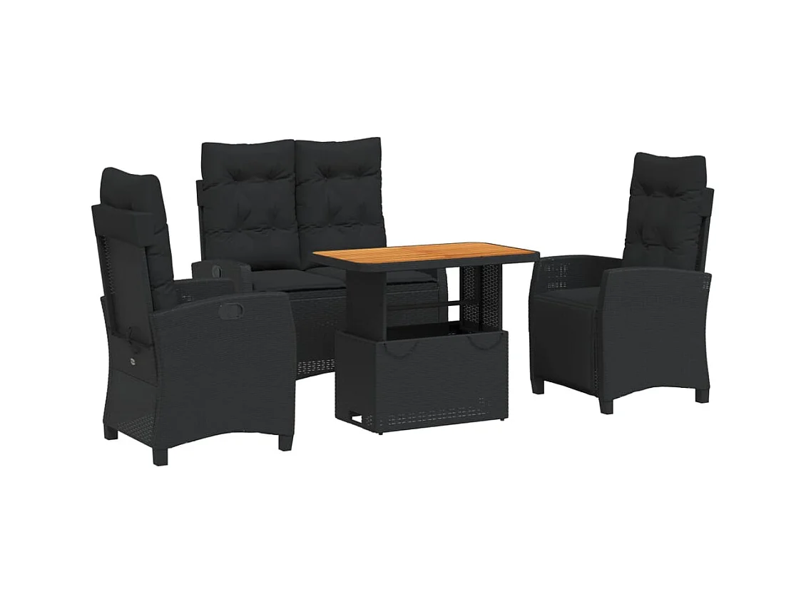 Isyra  Ensemble à manger de jardin 4 pcs avec coussins noir