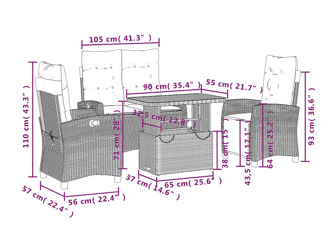 Isyra  Ensemble à manger de jardin 4 pcs avec coussins noir