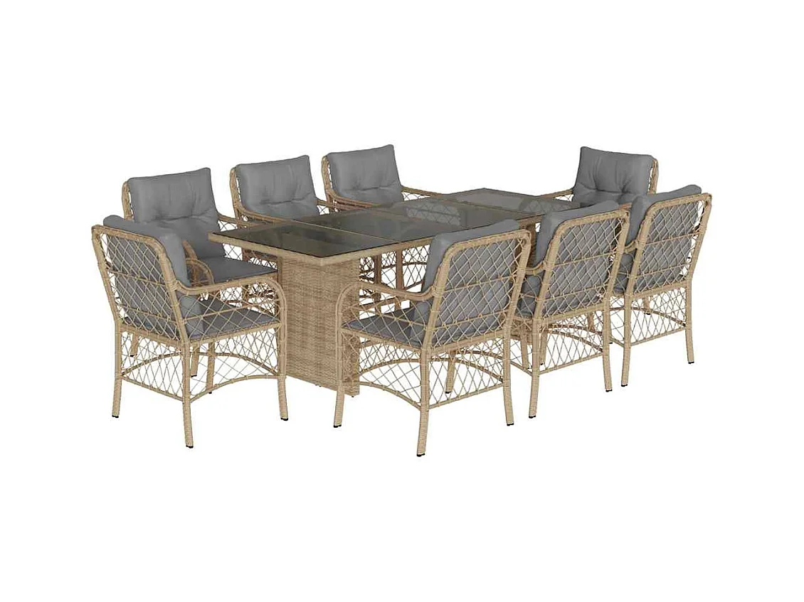 Fort Bragg  Set comedor de jardín 9 pzas con cojines ratán sintético beige