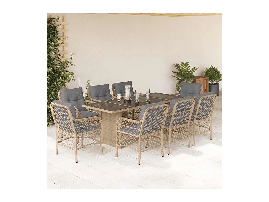 Fort Bragg  Set comedor de jardín 9 pzas con cojines ratán sintético beige