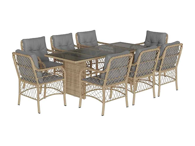 Fort Bragg  Ensemble à manger de jardin et coussins 9 pcs mélange beige