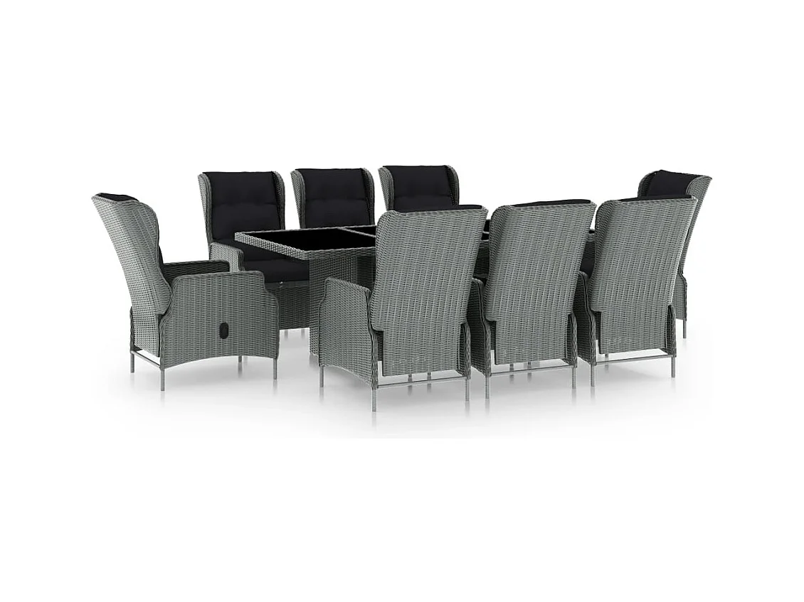 Saint-Denis  Ensemble à manger d'extérieur et coussins 9 pcs résine tressée