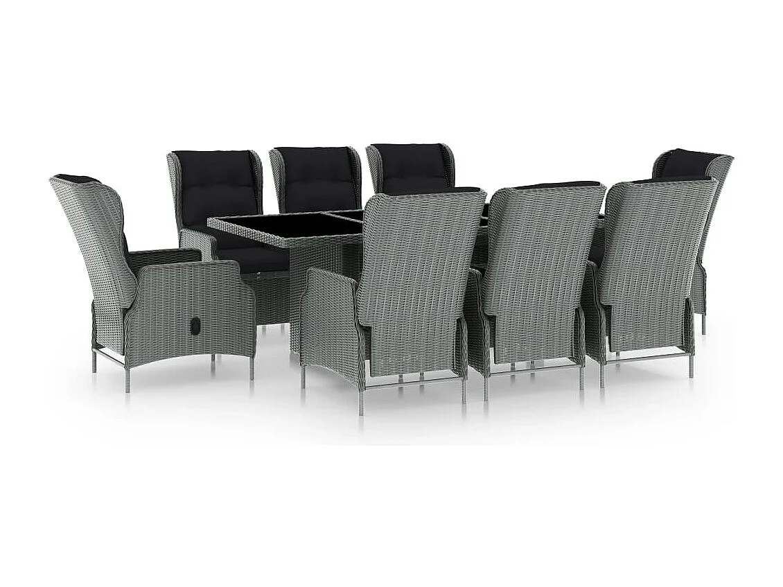 Saint-Denis  Ensemble à manger d'extérieur et coussins 9 pcs résine tressée