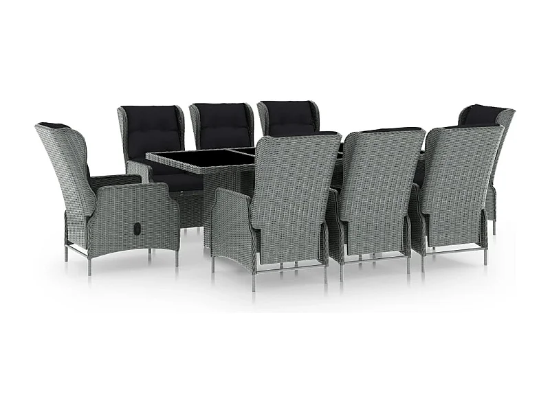 Saint-Denis  Ensemble à manger d'extérieur et coussins 9 pcs résine tressée