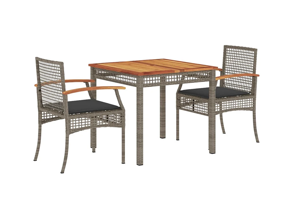 Meryem  Ensemble à manger de jardin 3 pcs coussins gris résine tressée