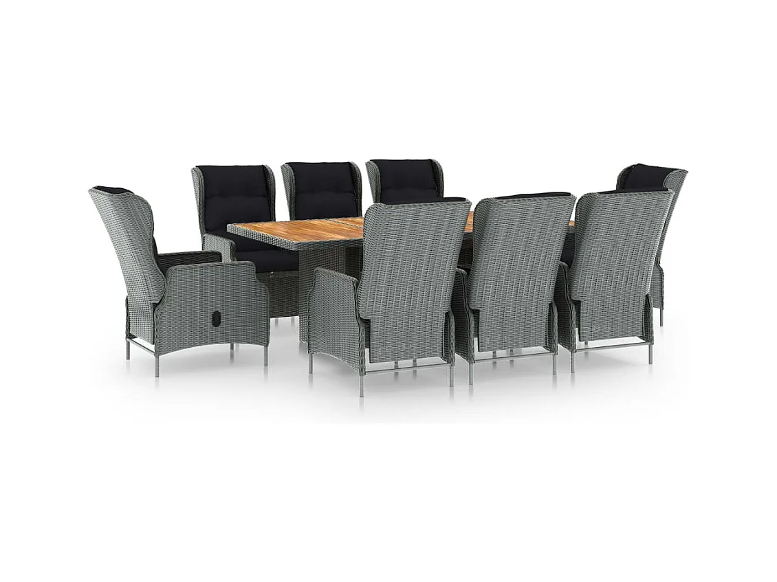 Saint-Denis  Ensemble à manger d'extérieur et coussins 9 pcs résine tressée