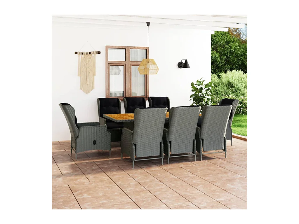 Saint-Denis  Ensemble à manger d'extérieur et coussins 9 pcs résine tressée