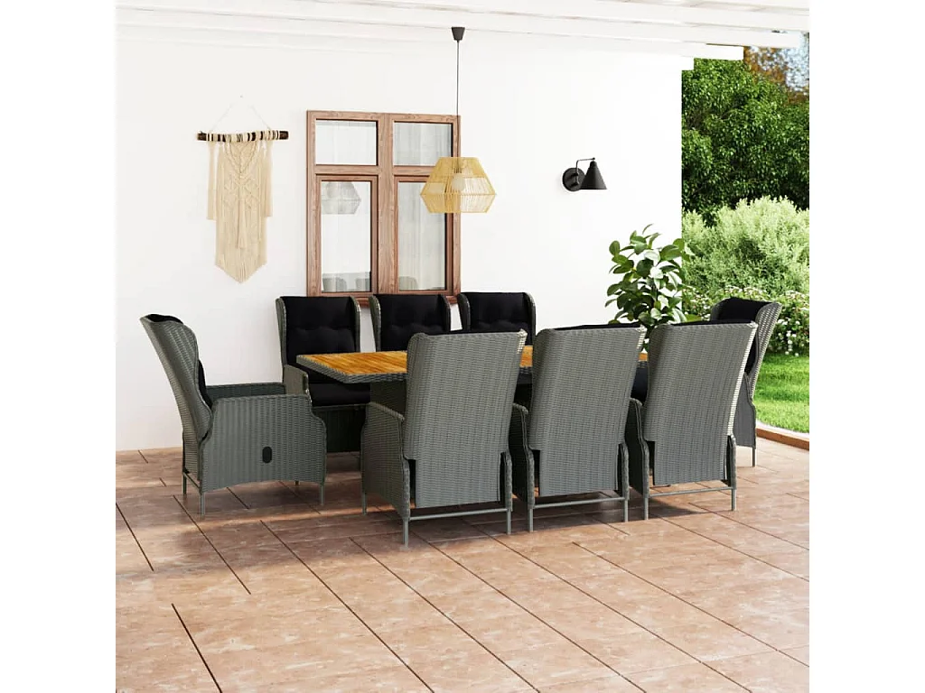 Saint-Denis  Ensemble à manger d'extérieur et coussins 9 pcs résine tressée