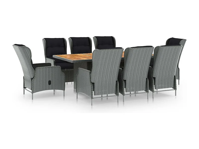 Saint-Denis  Ensemble à manger d'extérieur et coussins 9 pcs résine tressée