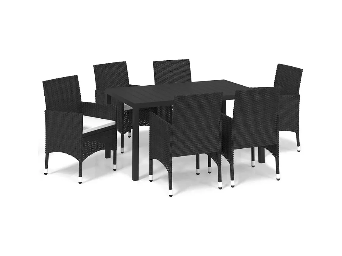 Kelly  Ensemble à manger de jardin coussins 7pcs Résine tressée Noir