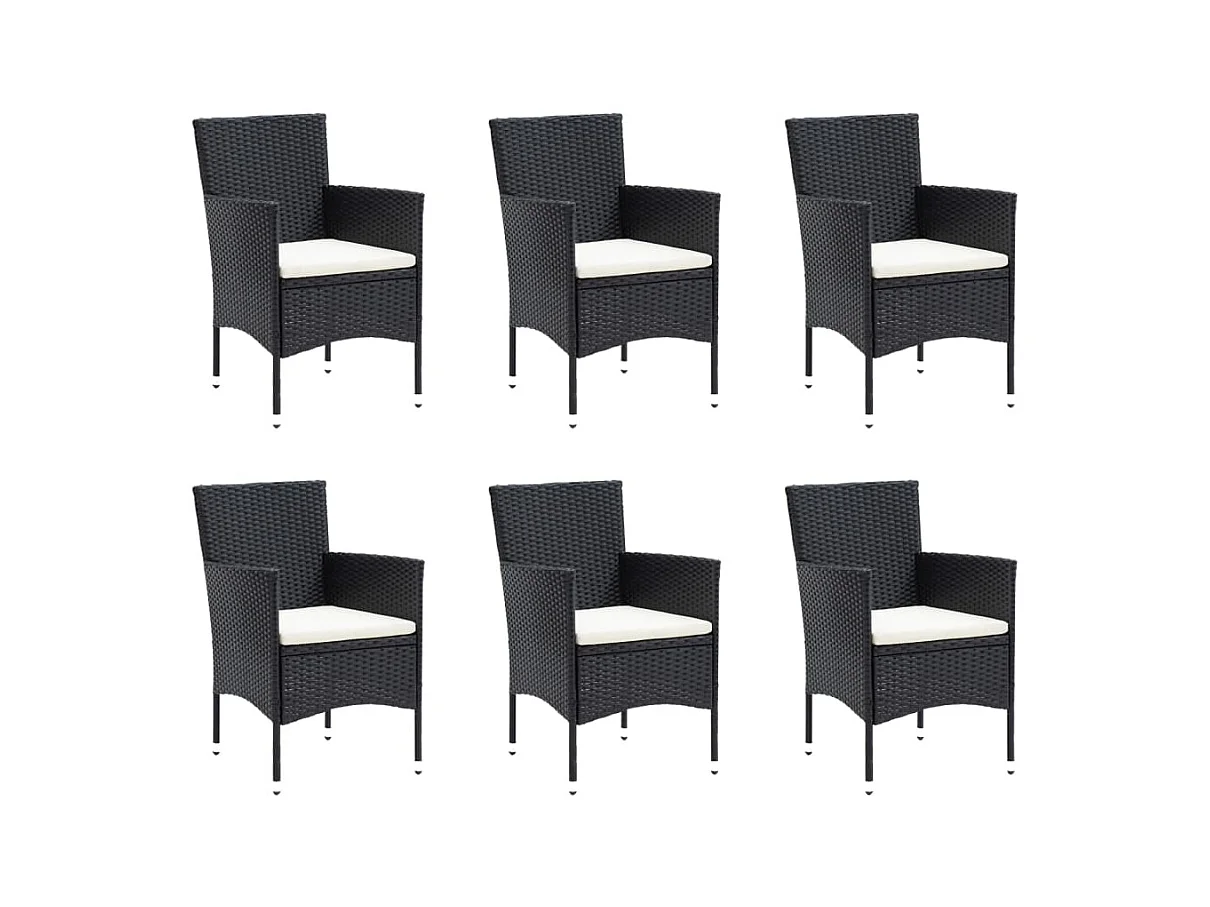 Kelly  Ensemble à manger de jardin coussins 7pcs Résine tressée Noir