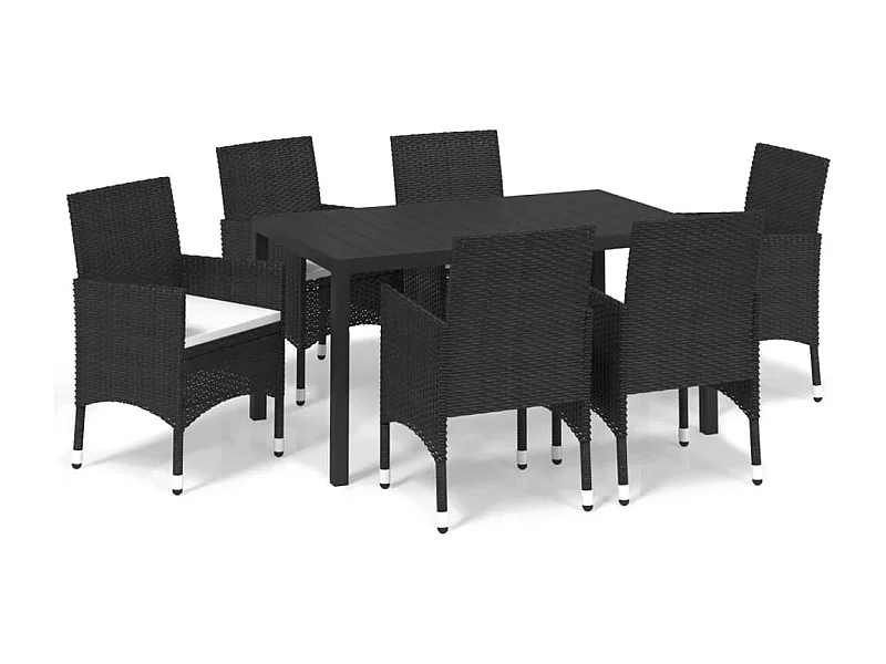 Kelly  Set de comedor de jardín 7 pzas y cojines ratán sintético negro