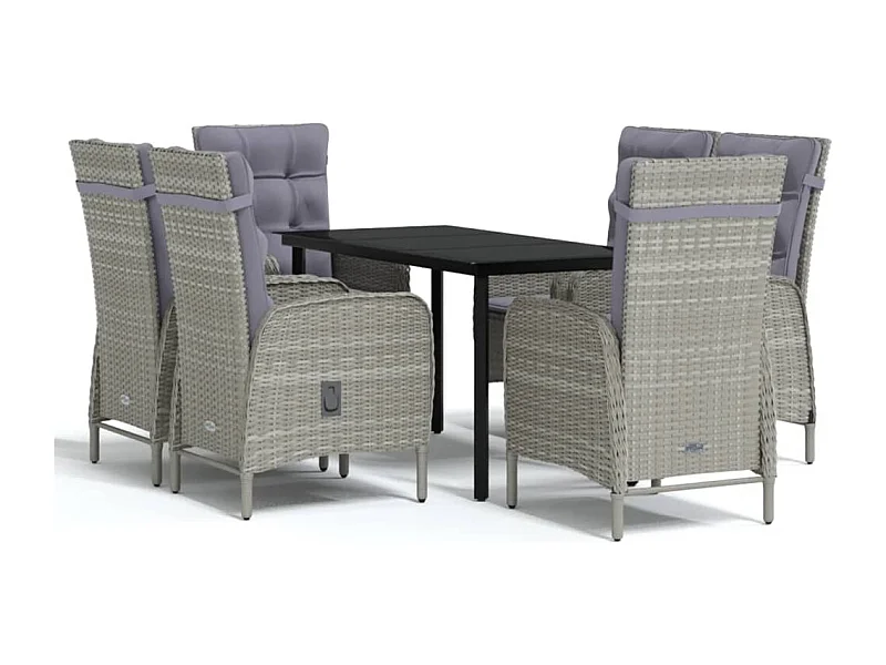 Eliseo  Ensemble à manger de jardin coussins 7pcs Gris et noir