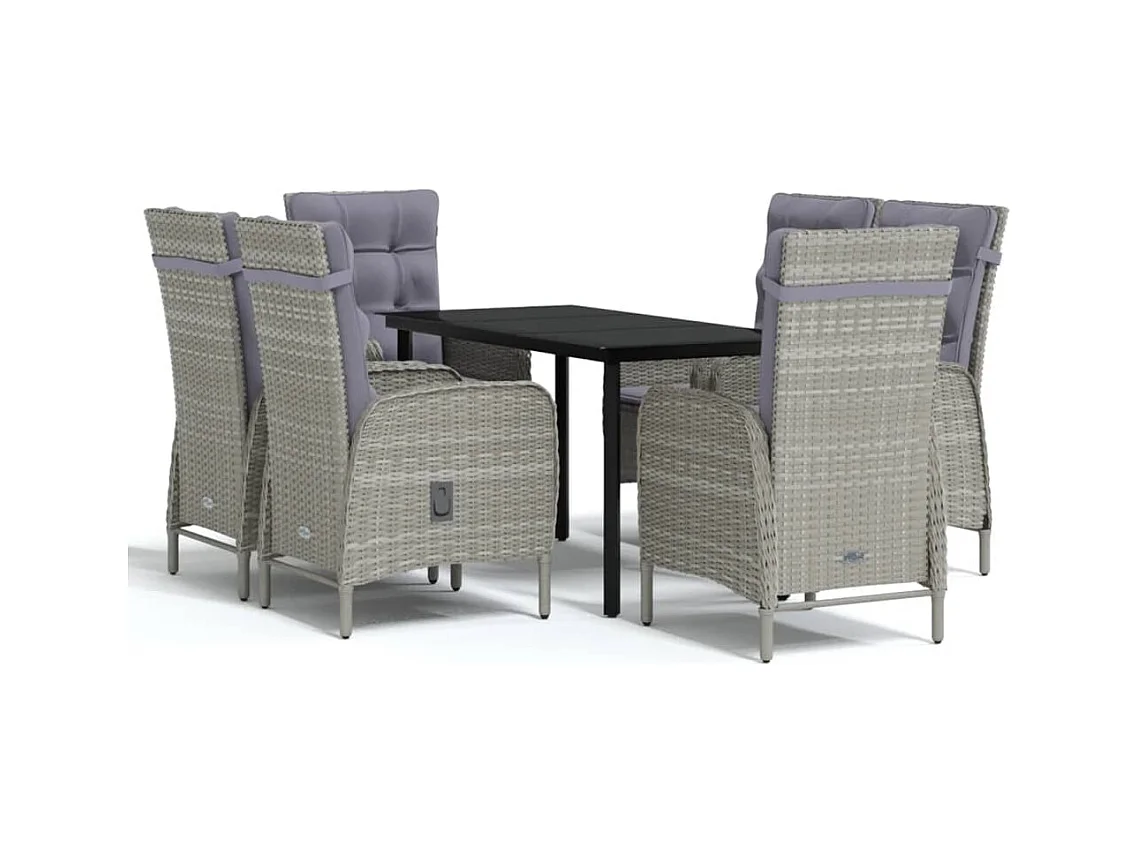 Eliseo  Ensemble à manger de jardin coussins 7pcs Gris et noir