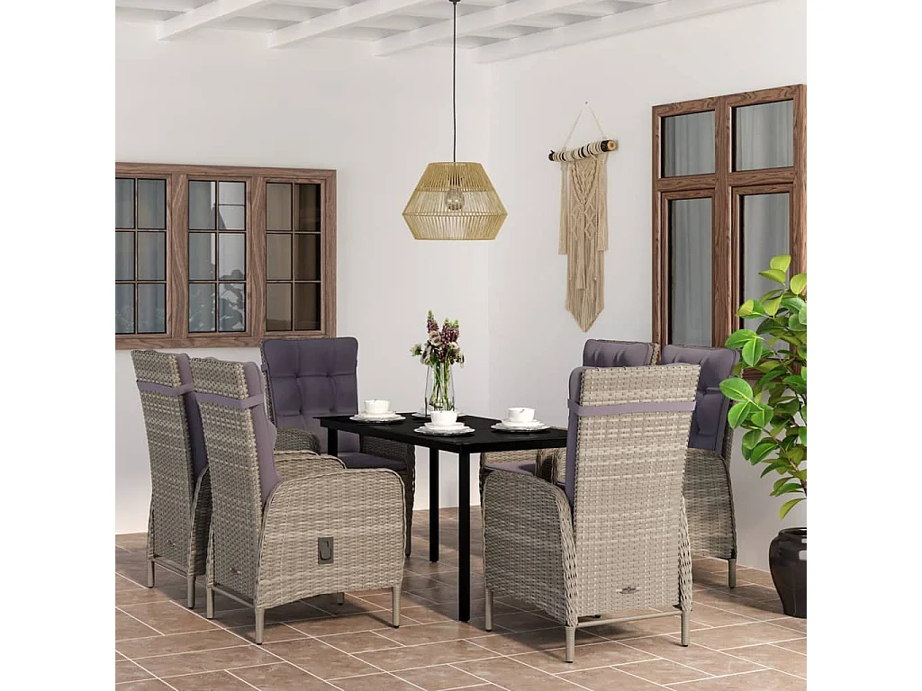 Eliseo  Ensemble à manger de jardin coussins 7pcs Gris et noir