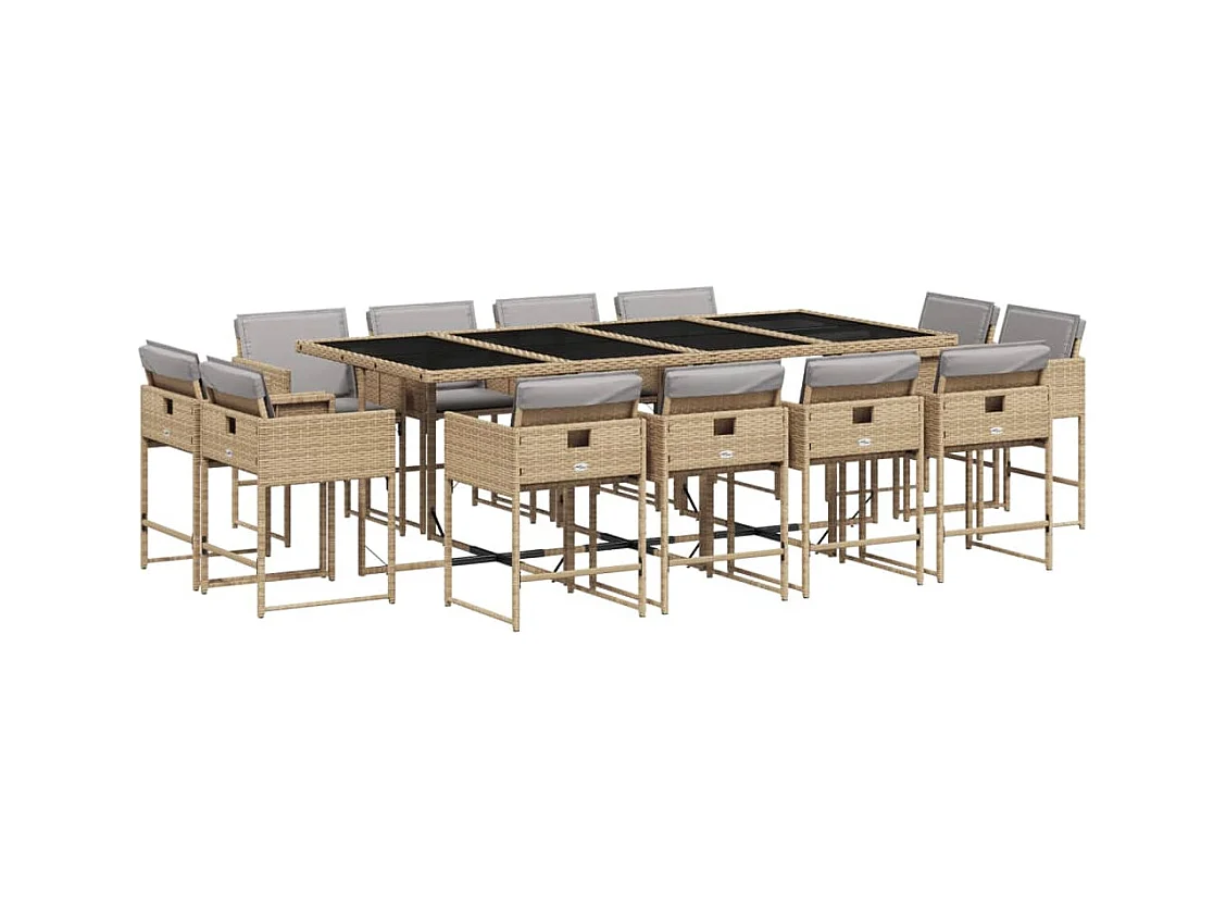 Heumen  Set comedor de jardín con cojines 13 pzas ratán sintético beige