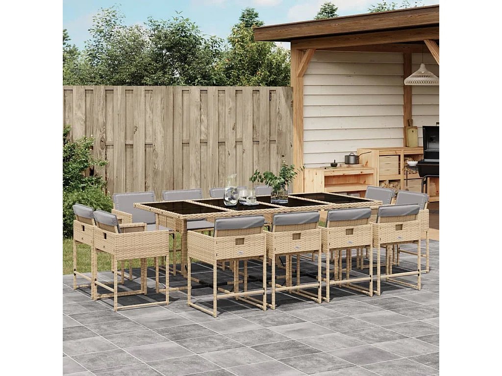 Heumen  Ensemble à manger de jardin coussins 13 pcs mélange beige rotin