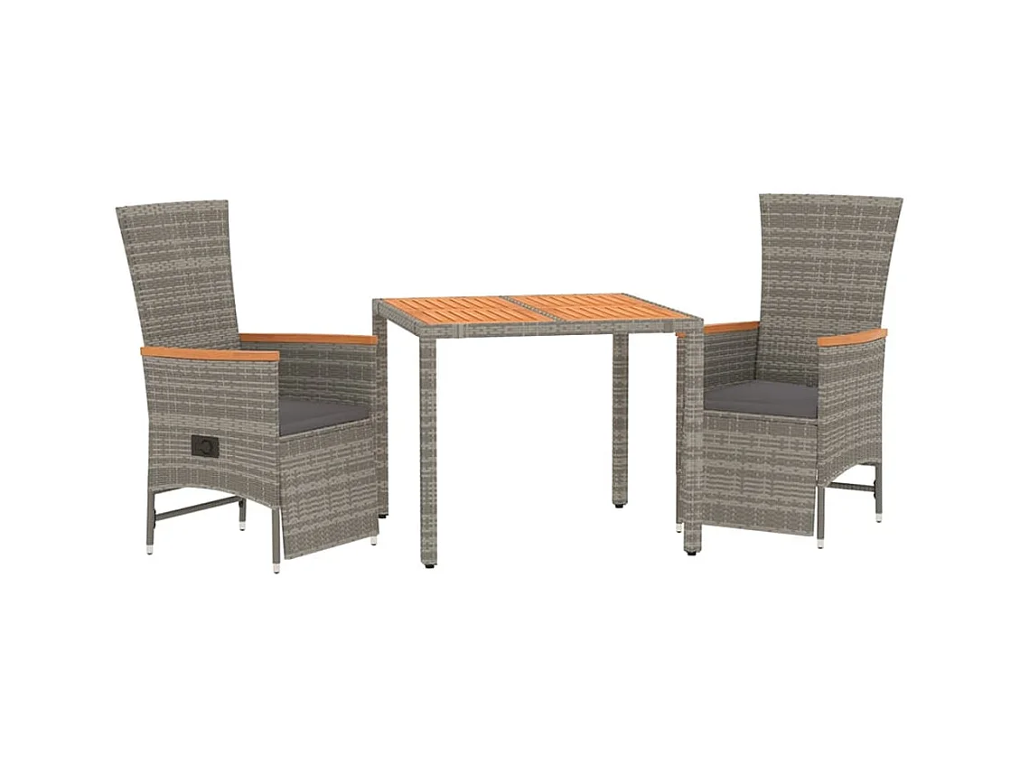 Valentin  Set comedor de jardín 3 piezas con cojines ratán sintético gris