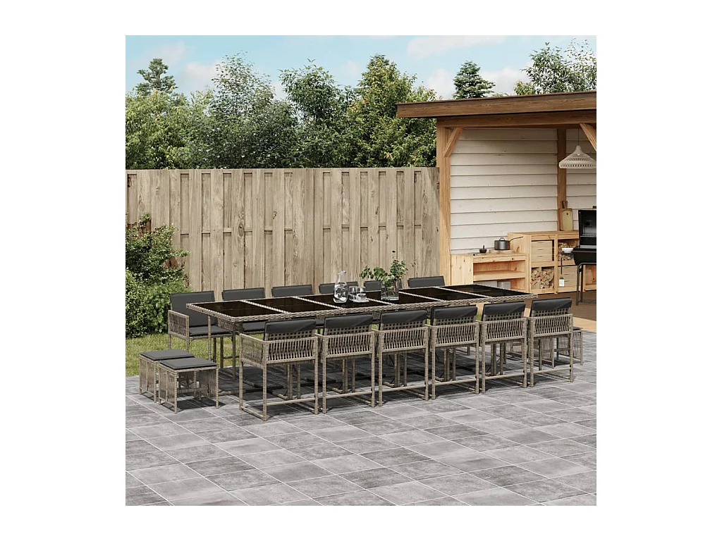 Xeli  17-delige Tuinset met kussens poly rattan grijs