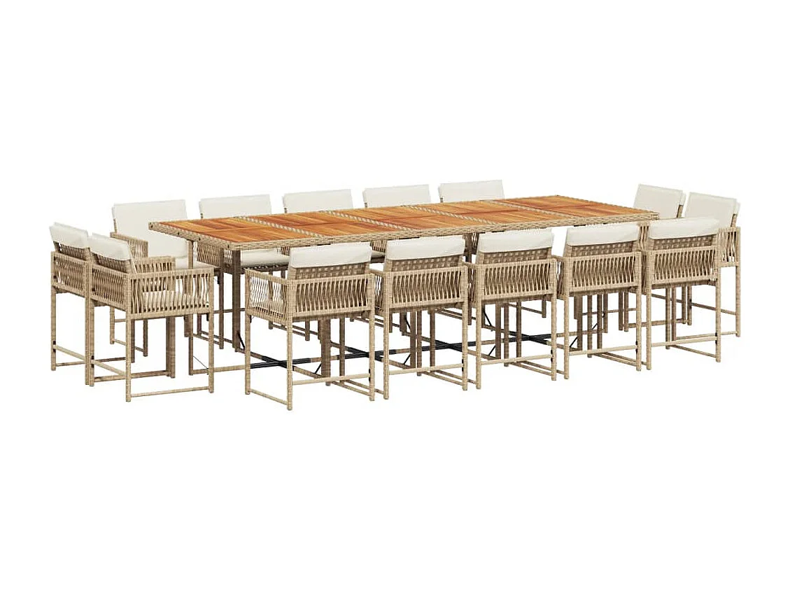 Emilia  Ensemble à manger de jardin et coussins 15 pcs beige