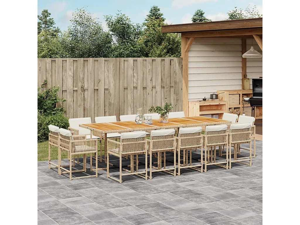Emilia  Ensemble à manger de jardin et coussins 15 pcs beige