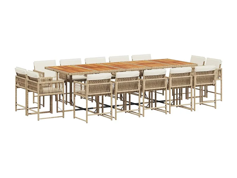 Emilia  Ensemble à manger de jardin et coussins 15 pcs beige