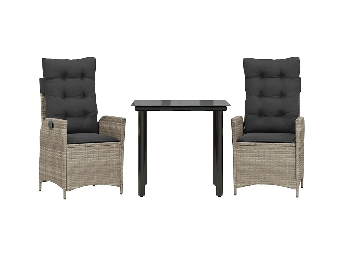 Garden Furniture -  Set comedor de jardín 3 pzas cojines ratán sintético gris claro